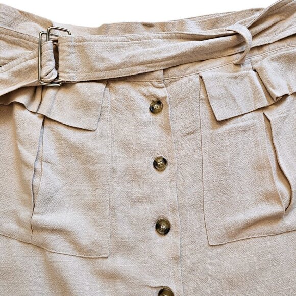 Ronny Kobo Button Up Detail Beige Mini Cargo Skirt Sz M - Picture 2 of 6